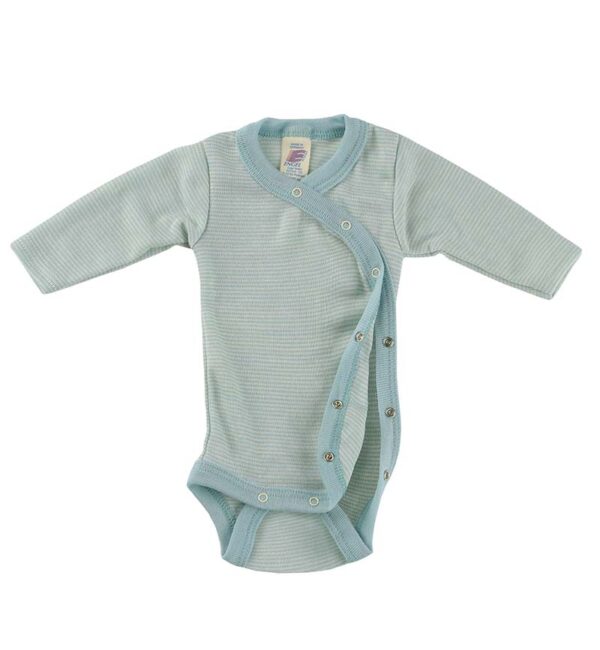 Body Kimono Neonato Lana Seta-Celeste a righe ULTIMA TAGLIA 44cm!