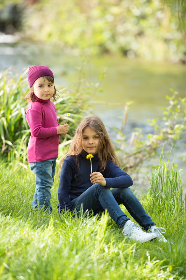 Maglia a Collo Alto in Lana Seta-Natural/Raspberry/Blu Navy - immagine 2