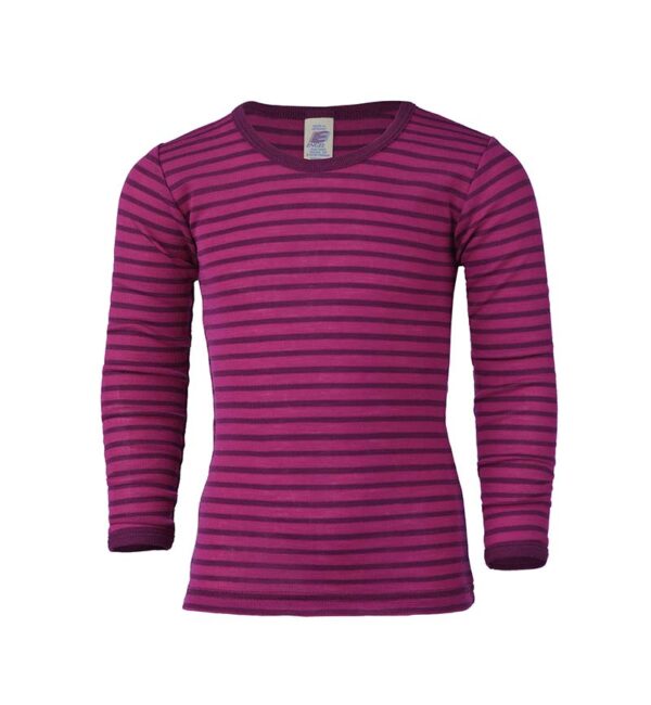 Maglia in Lana/Seta Manica Lunga-Lampone a righe Ultima taglia 140cm!
