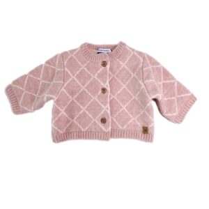 Cardigan in bambu lavorato a maglia rombi-Rosa Antico ULTIMA TAGLIA 6mesi!