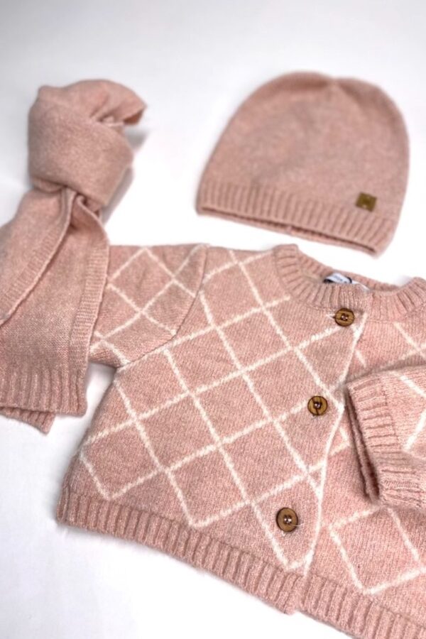 Cardigan in bambu lavorato a maglia rombi-Rosa Antico ULTIMA TAGLIA 6mesi! - immagine 3