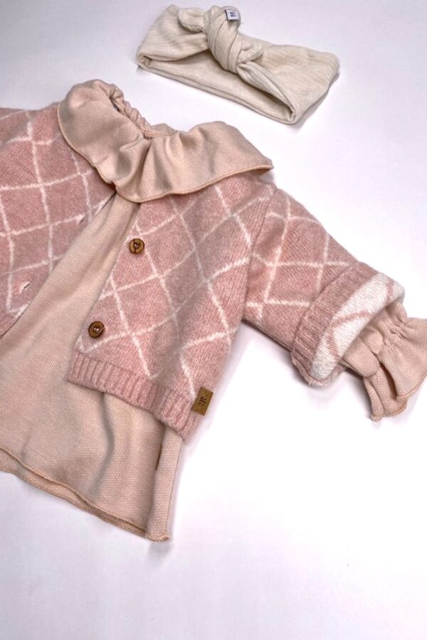 Cardigan in bambu lavorato a maglia rombi-Rosa Antico ULTIMA TAGLIA 6mesi! - immagine 2