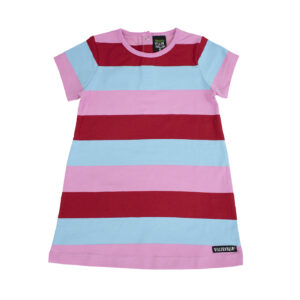 Abito a maniche corte in cotone organico-Righe Rosa