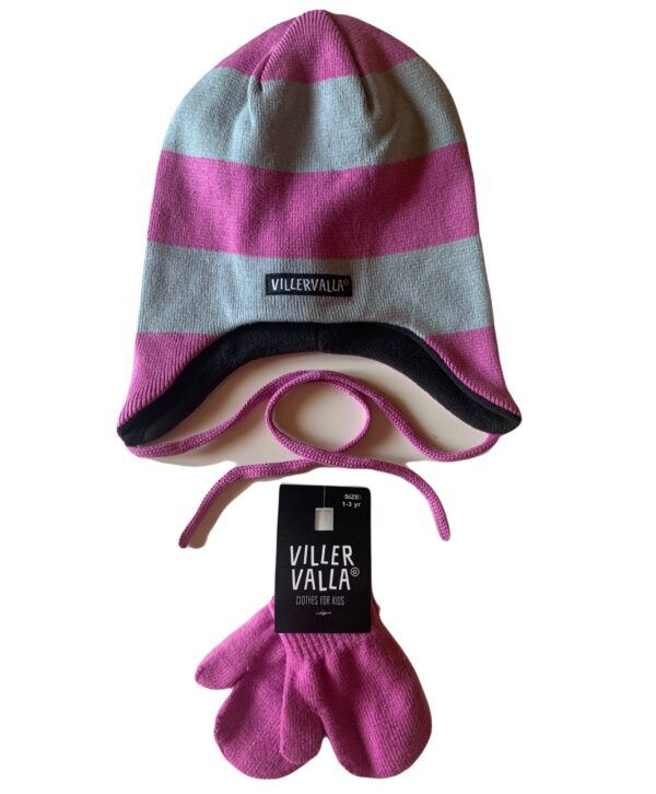 Cappello Baby in calda maglia e pile con lacci-Fuchsia/Fossil-ULTIMA TAGLIA 48/50! - immagine 2
