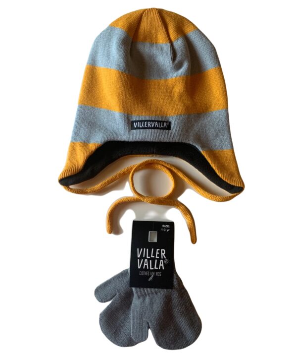 Cappello Baby in calda maglia e pile con lacci-Saffron/Fossil-ULTIMA TAGLIA 48/50! - immagine 2