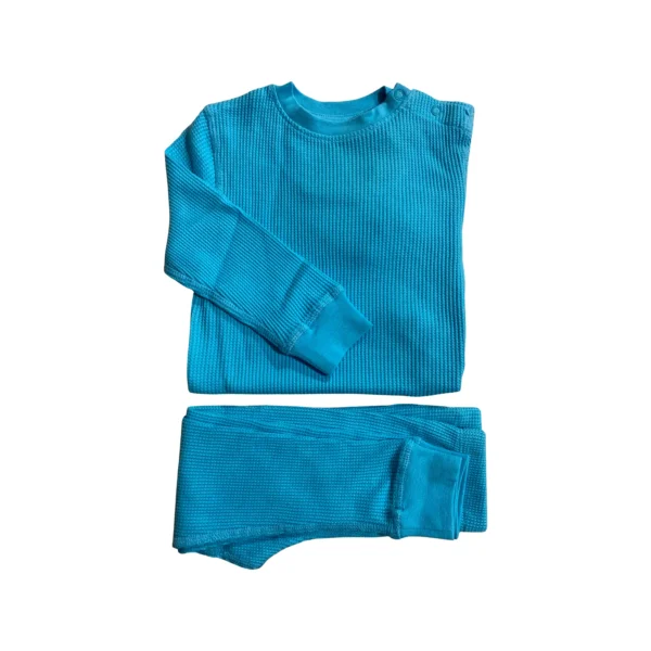 Set Waffle in cotone Pantalone e Maglia a maniche lunghe-Azzurro