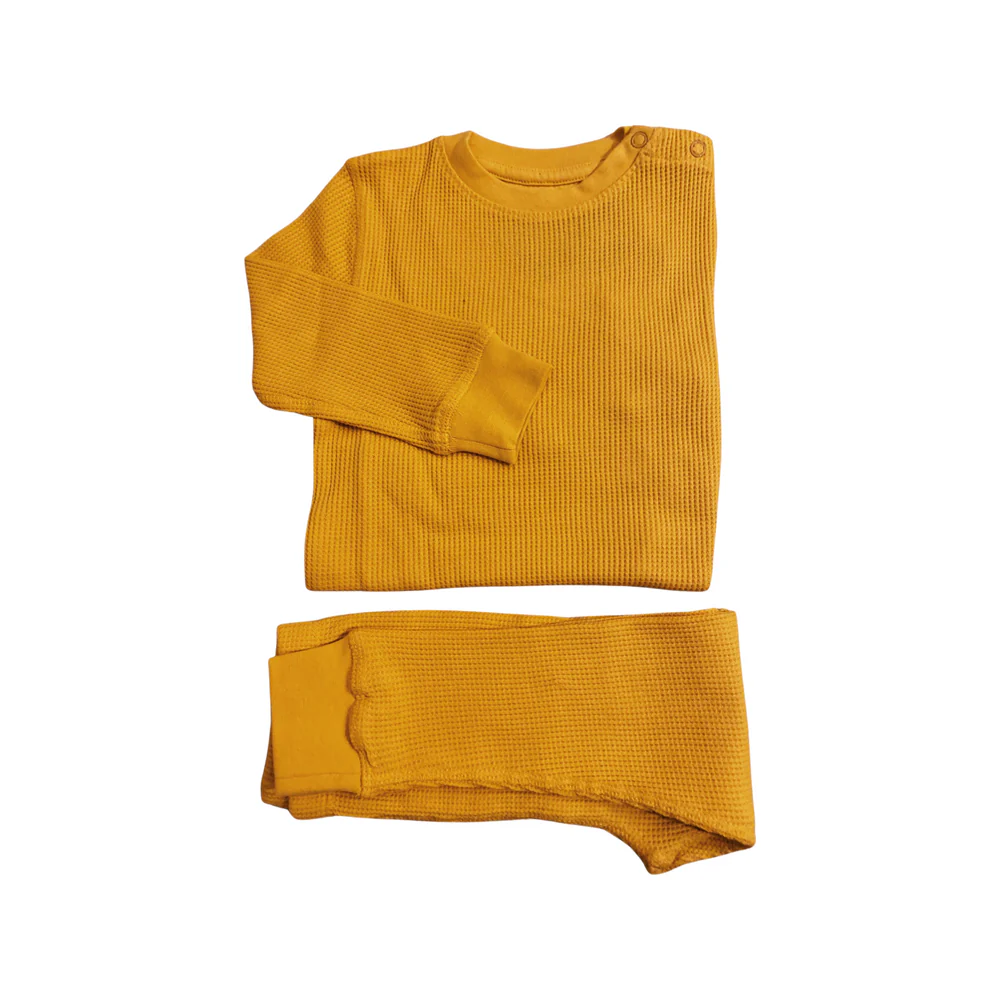 Set Waffle in cotone Pantalone e Maglia a maniche lunghe-Senape
