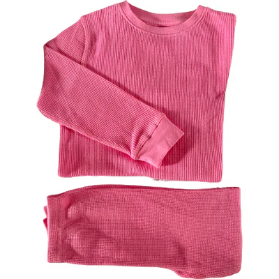 Set Waffle in cotone Pantalone e Maglia a maniche lunghe-Bubble Gum