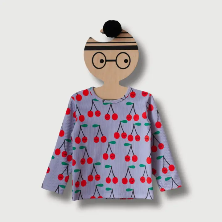 Maglia a manica lunga in cotone organico a costine-Cherries🍒