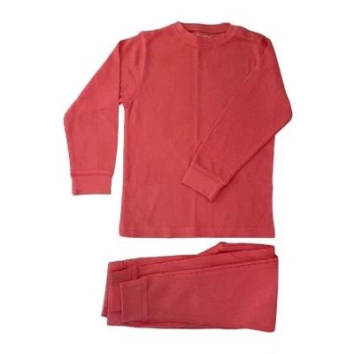 Set Waffle in cotone Pantalone e Maglia a maniche lunghe-Corallo