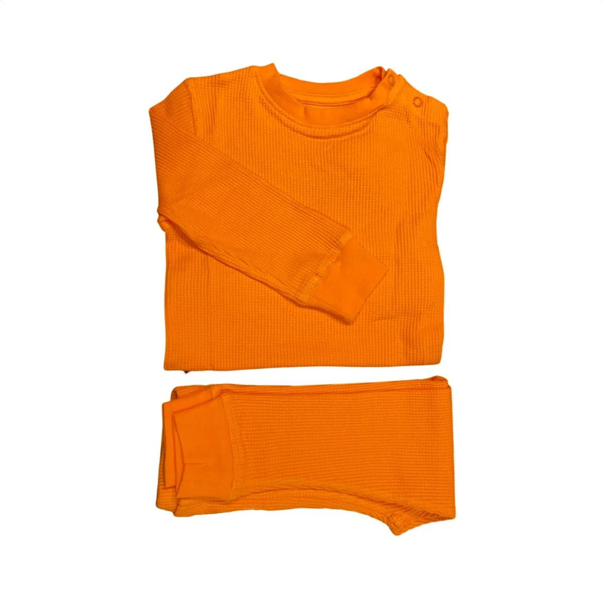 Set Waffle in cotone Pantalone e Maglia a maniche lunghe-Arancio 🍊