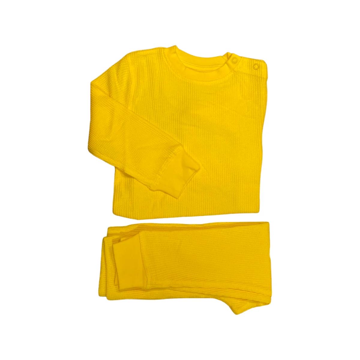 Set Waffle in cotone Pantalone e Maglia a maniche lunghe-Giallo Limone 🍋